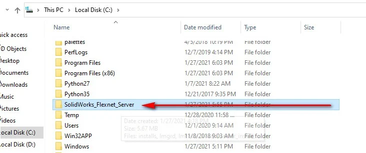 Copy folder “SolidWorks_Flexnet_Server” đến ổ C:\