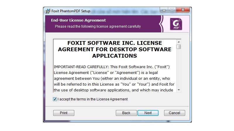 Chọn vào ô I Accept the terms in the License Agreement