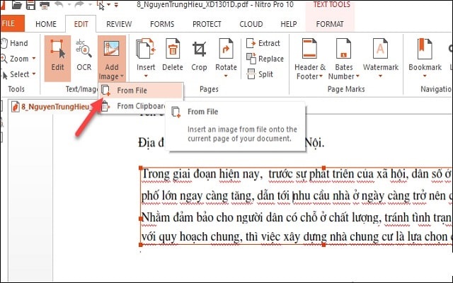 Chọn mục Add Image để chèn thêm hình